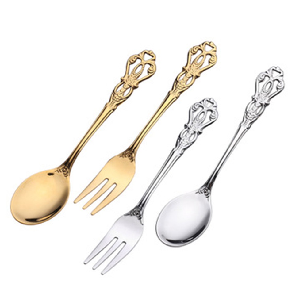 Weaning Spoon Set - 1 Pair Vintage Gold Spoon Fork
